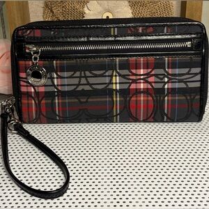 Coach Red and Black Plaid Wristlet
